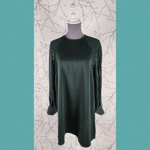 Womance Atelier Forest Green Sheer Striped Sleeve Dress